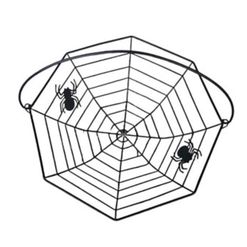 Black Spider Web Witch Brew Metal Candy Dish Halloween Basket Handle Decor